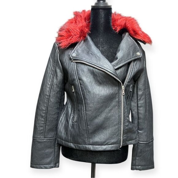 special one Jackets & Blazers - Special one Black leather jacket. With furry hood. Size small.